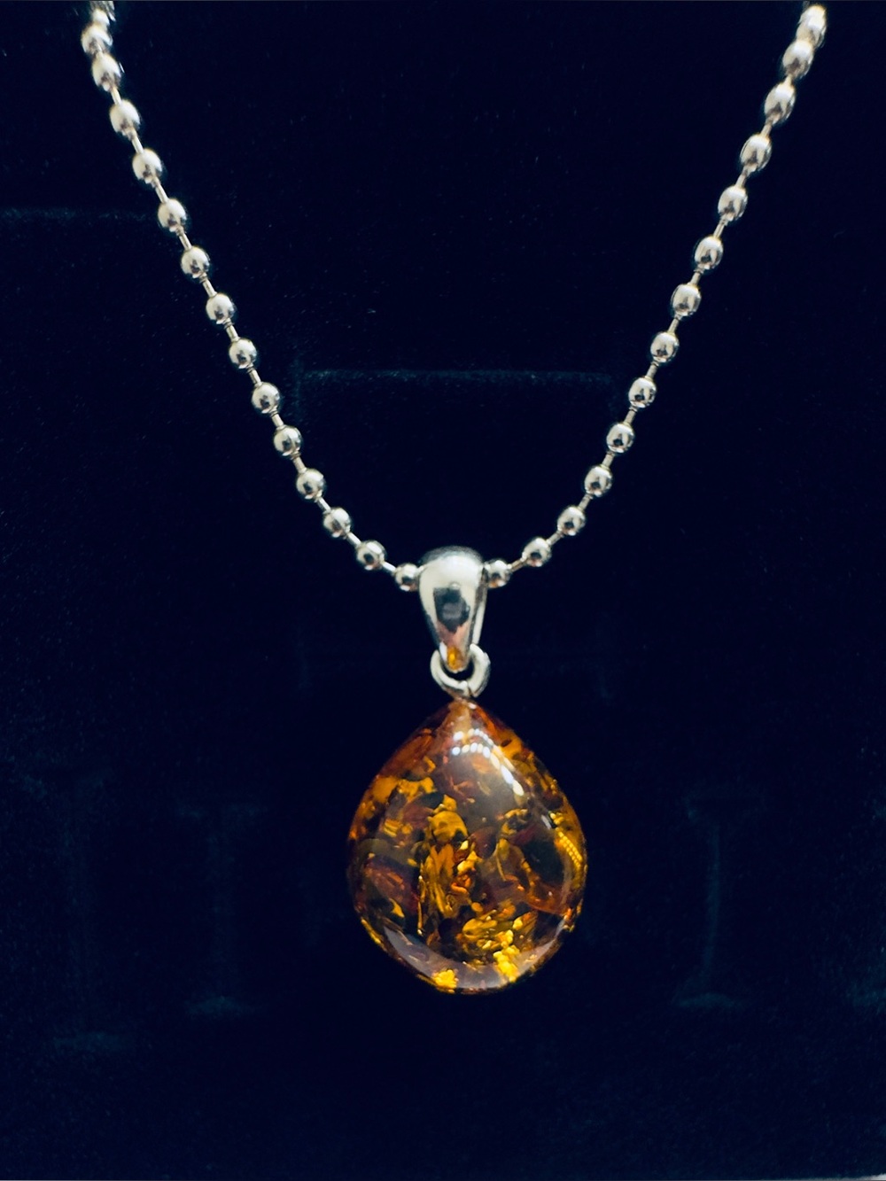 Silver 925. Genuine Baltic Amber Teardrop Pendant in Sterling Silver